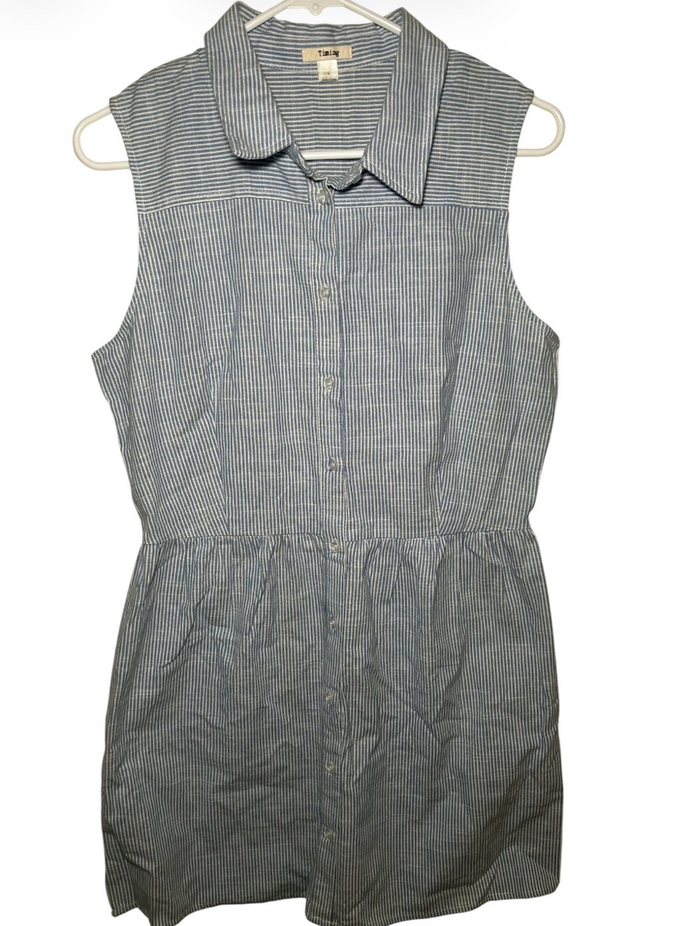 Timing Blue White Striped Sleeveless 100% Cotton Dress Nautical Casual Fall